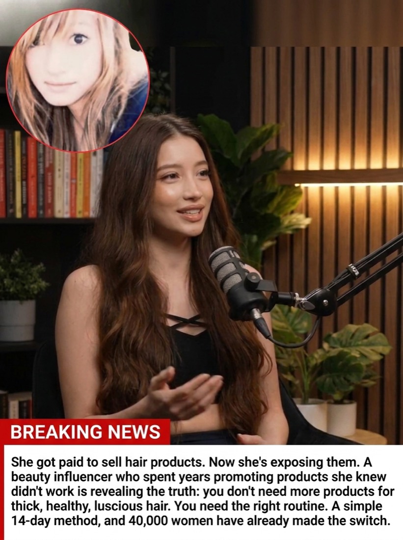 Breaking-news styled ad: a beauty influencer exposing the hair products she once promoted.