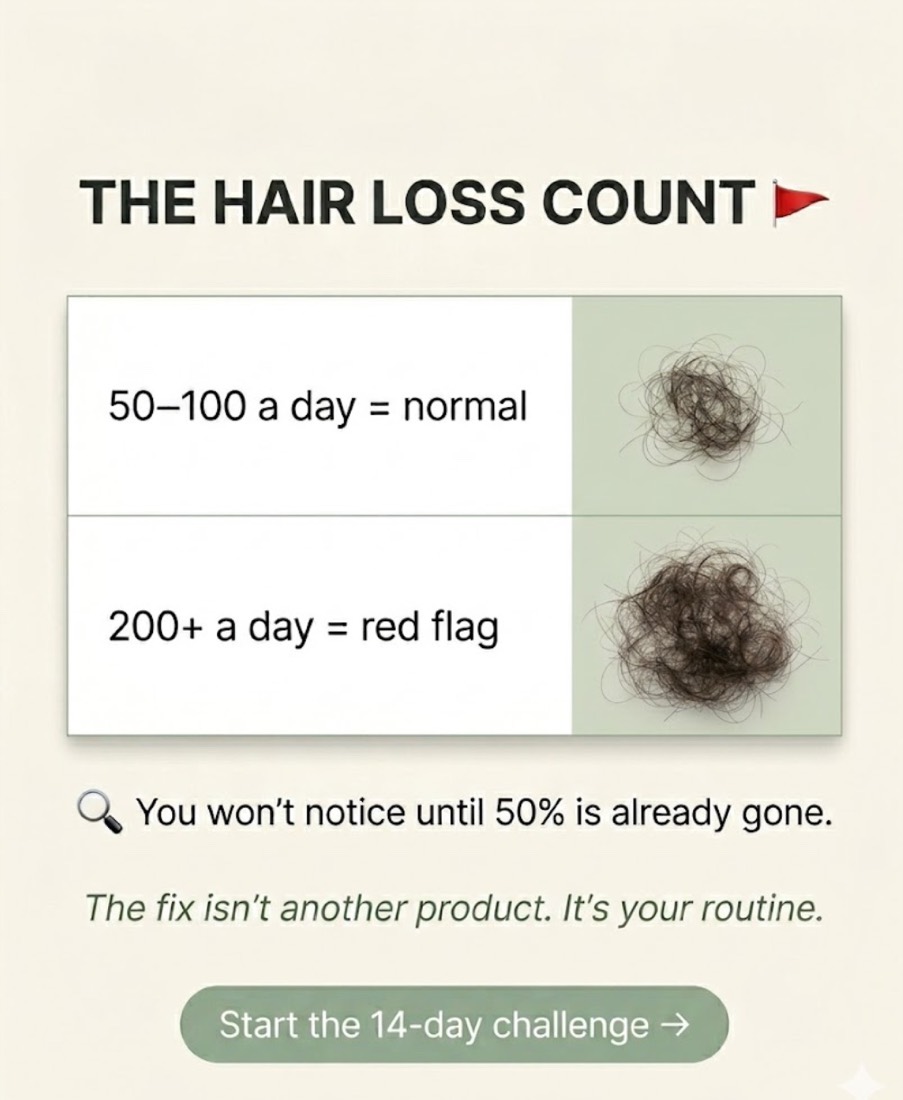 Chart ad comparing normal daily hair loss against a red-flag count.