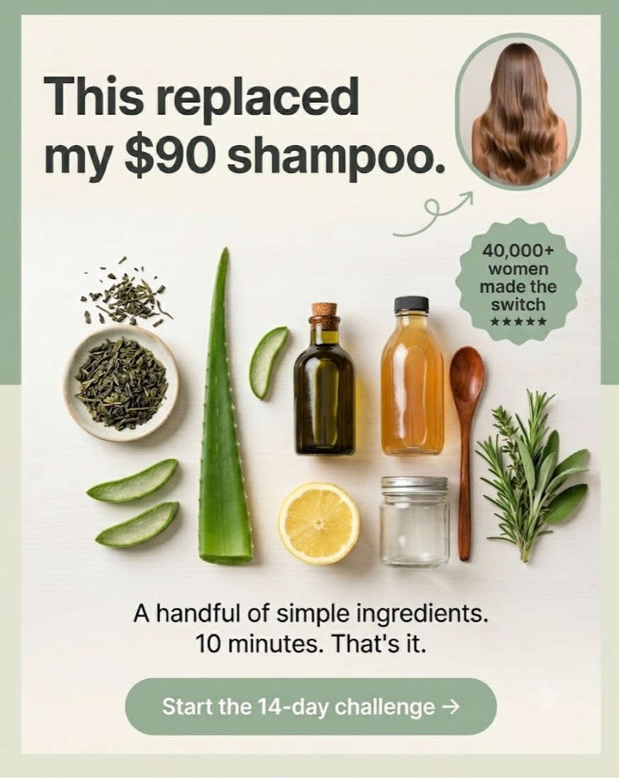 Flat-lay ad headlined this replaced my $90 shampoo.